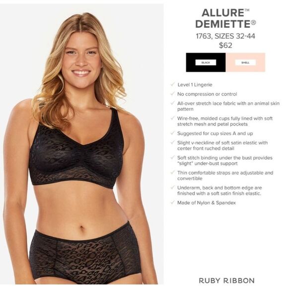 Ruby Ribbon Allure Sheer Demiette Bra Shell Nwt Size 32 - Picture 4 of 5